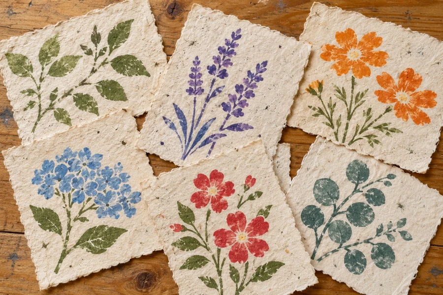凸凹紙に描いた植物のステンシル作品のイメージ